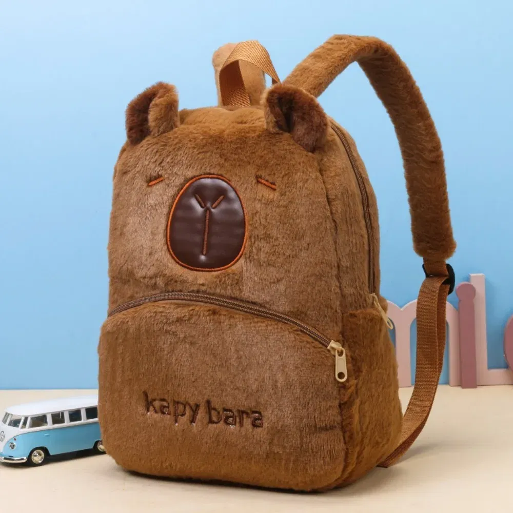 Color: Brown - Shoulder Bag Capybara Plush Backpack Animals Students School Bag Couple