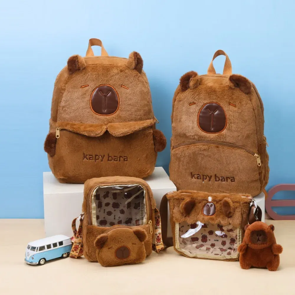 Color: Brown - Shoulder Bag Capybara Plush Backpack Animals Students School Bag Couple