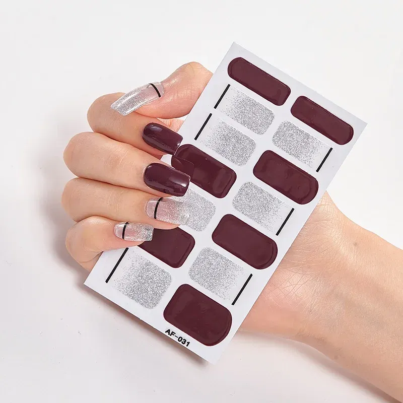 Color: army green - Nail Polish Stickers Nail Wraps DIY Self Adhesive Nail Sticker Nail Accesoires Designer Nail Decals Full Cover Nail Stickers