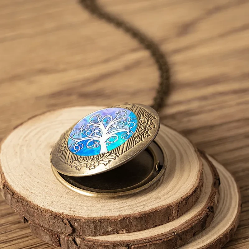 Vintage Tree of Life Antique Gold Photo Frame Locket Necklace