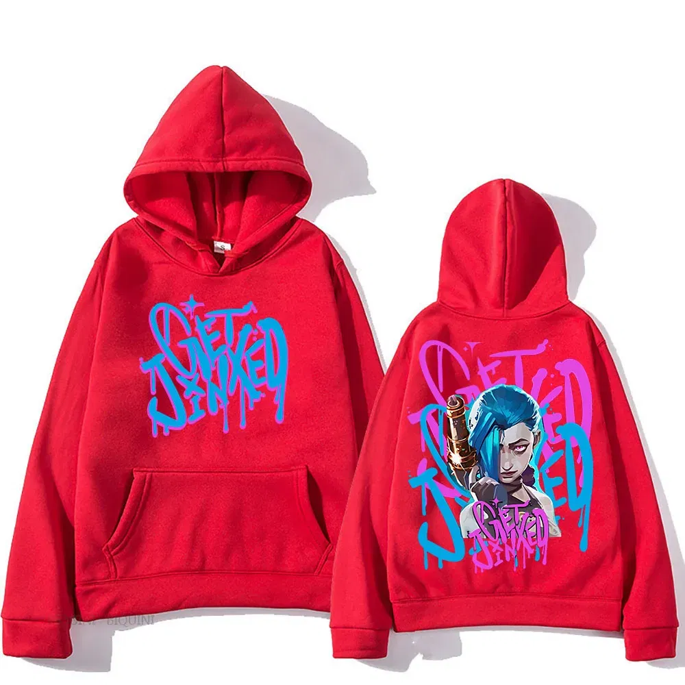 Color: army green, Size: M - Arcane Jinx Cute Hooded Anime Print Harajuku Kawaii Sweatshirt Long-sleeved Cartoon Fleece Clothes Moletom Fashion Pullovers
