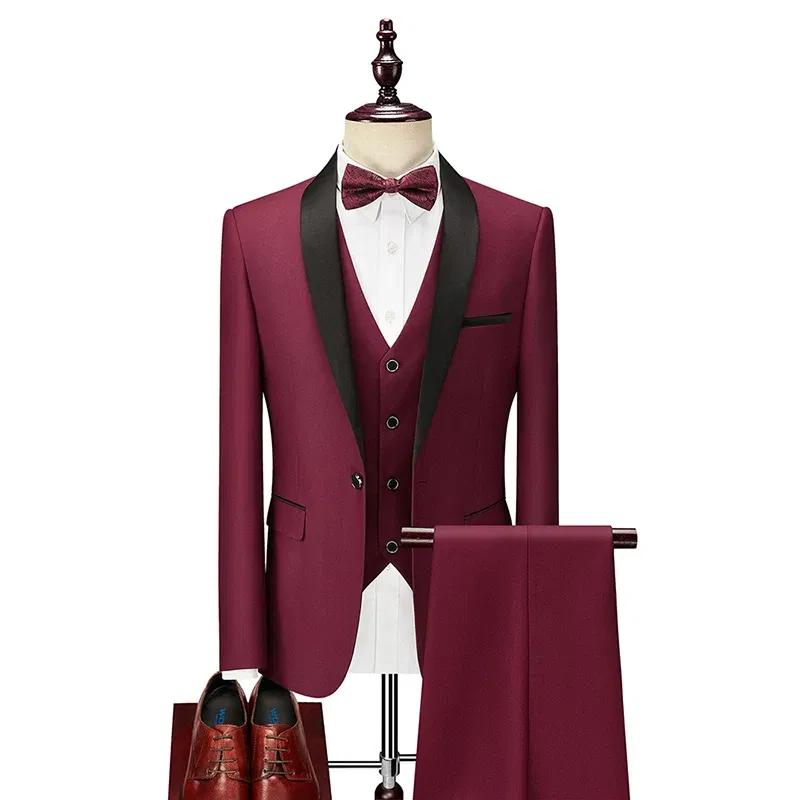 Color: Clear, Size: M - Shenrun Men Tuxedo Slim Fit Fashion Suit Wedding Shawl Lapel 3 Pieces Skinny Single Breasted Jacket Party Prom Singer Costume