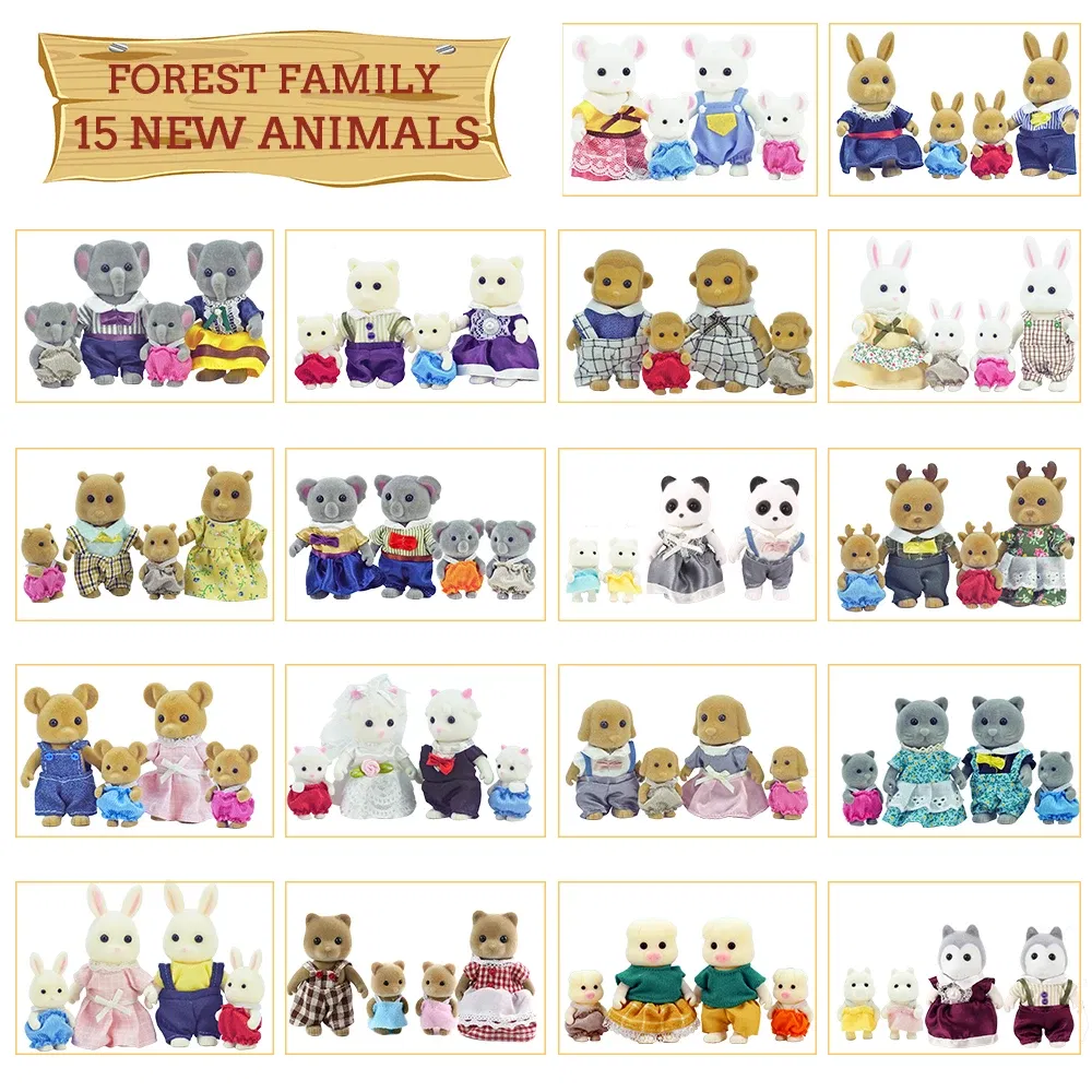 Color: Silver - Simulation Forest Reindeer Family Doll Dollhouse Figures Furniture Set DIY Playset Play House Girls Toys Accessories Xmas Gifts