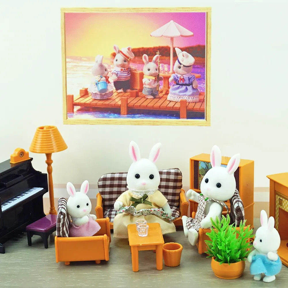 Color: Silver - Simulation Forest Reindeer Family Doll Dollhouse Figures Furniture Set DIY Playset Play House Girls Toys Accessories Xmas Gifts