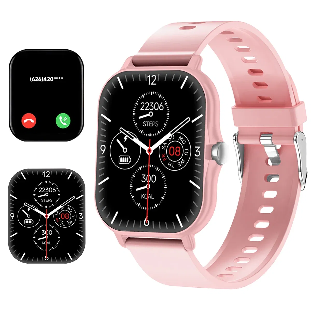 Color: Pink - 2.01 Inch Bluetooth Call Smartwatch IPhone for Men and Women Health Monitoring Watch Step Count Smart Watch