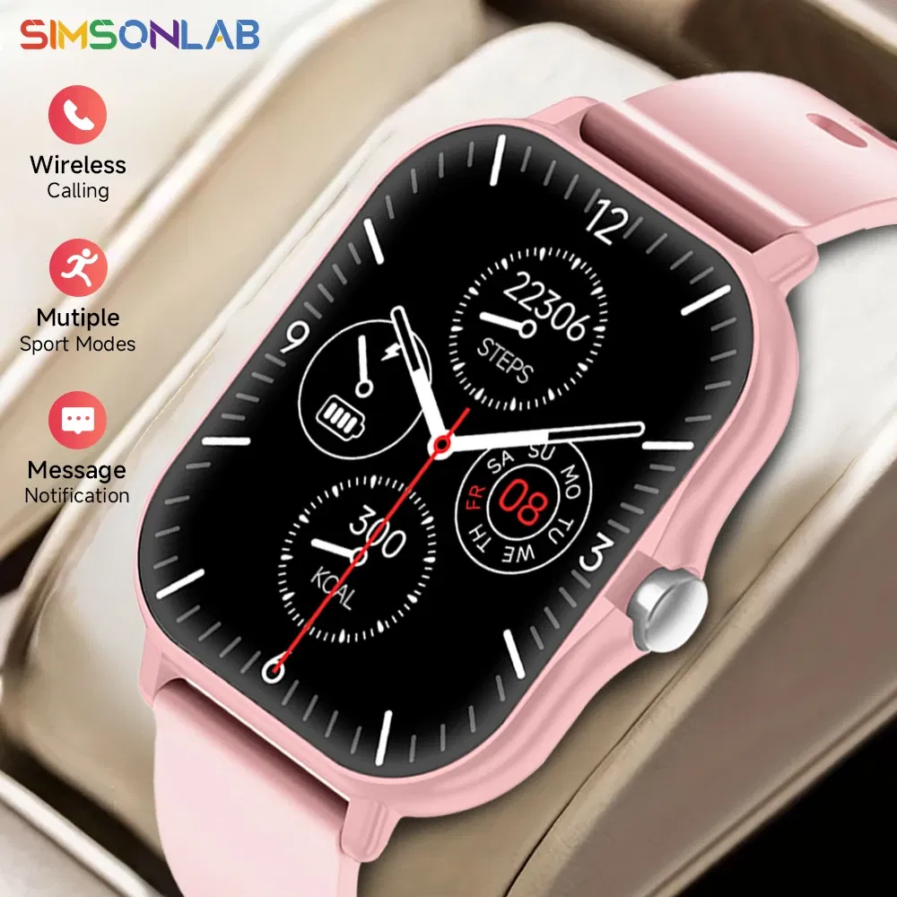 Color: Pink - 2.01 Inch Bluetooth Call Smartwatch IPhone for Men and Women Health Monitoring Watch Step Count Smart Watch