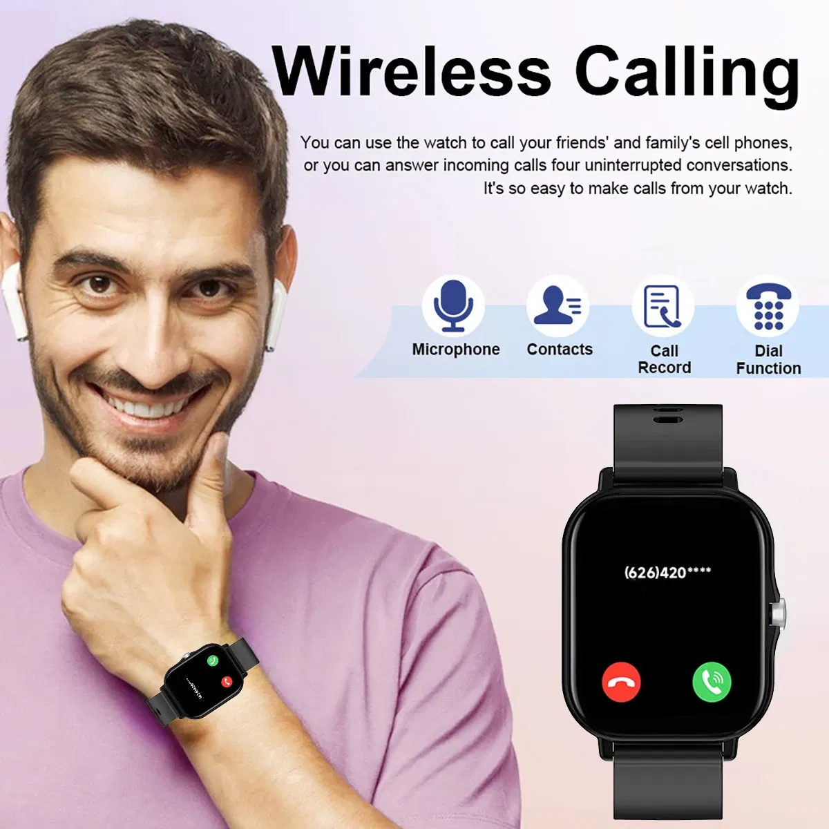 Color: Pink - 2.01 Inch Bluetooth Call Smartwatch IPhone for Men and Women Health Monitoring Watch Step Count Smart Watch