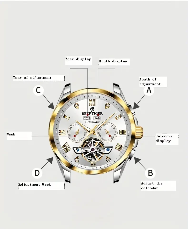 Reef Tiger Men's Watch, Luminous Automatic Mechanical Watch, Original Brand Business Men's Watch