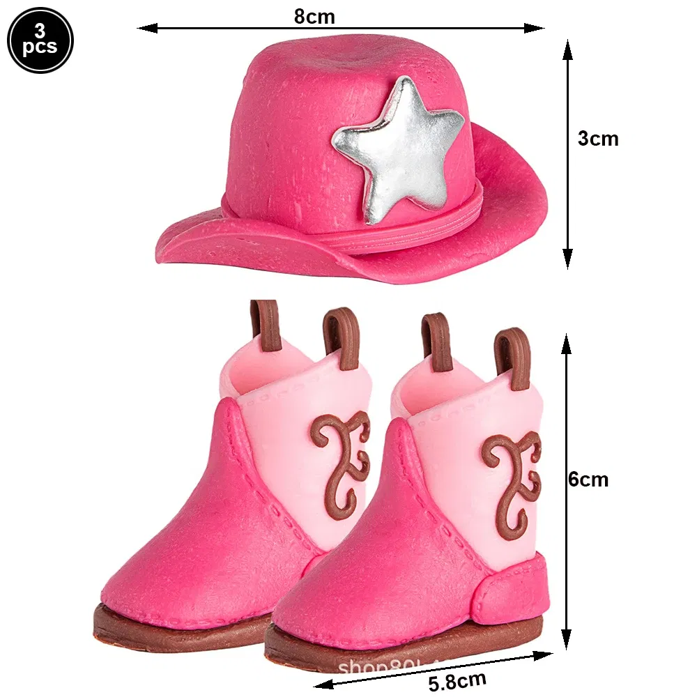 Color: Fluorescence Yellow - Cowboy Cake Topper Western Cowboy Hat and Boot Cupcake Toppers with Balls Western Theme Birthday Party Baby Shower Supplies