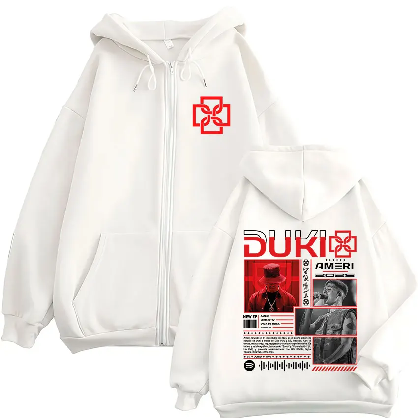 Color: GRAY, Size: L - Rapper Duki Ameri World Tour 2025 Zipper Hoodies Men Women Clothing Fashion Hip Hop Zip Up Hooded Oversized Sweatshirts Jackets