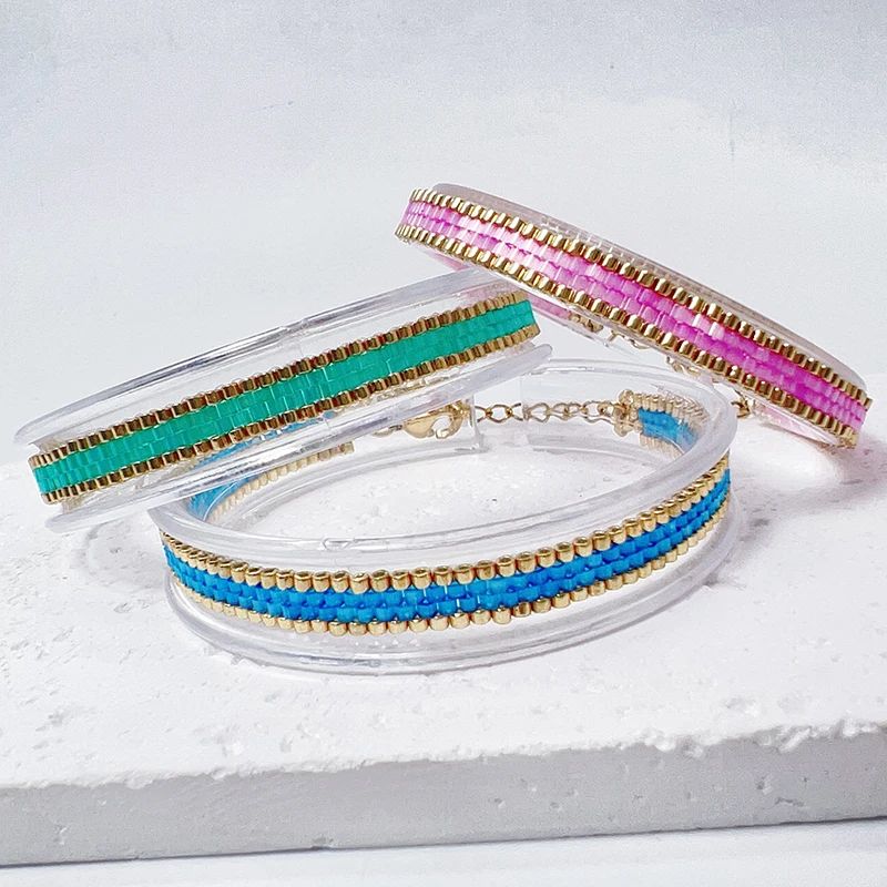 Metal Color: Vermeil, Length: 16cm - BLUESTAR Bohemia Multilayer Weave Bracelets For Women Miyuki Beads Adjustable Stainless Steel Chain Bracelet Charm Jewelry Gift
