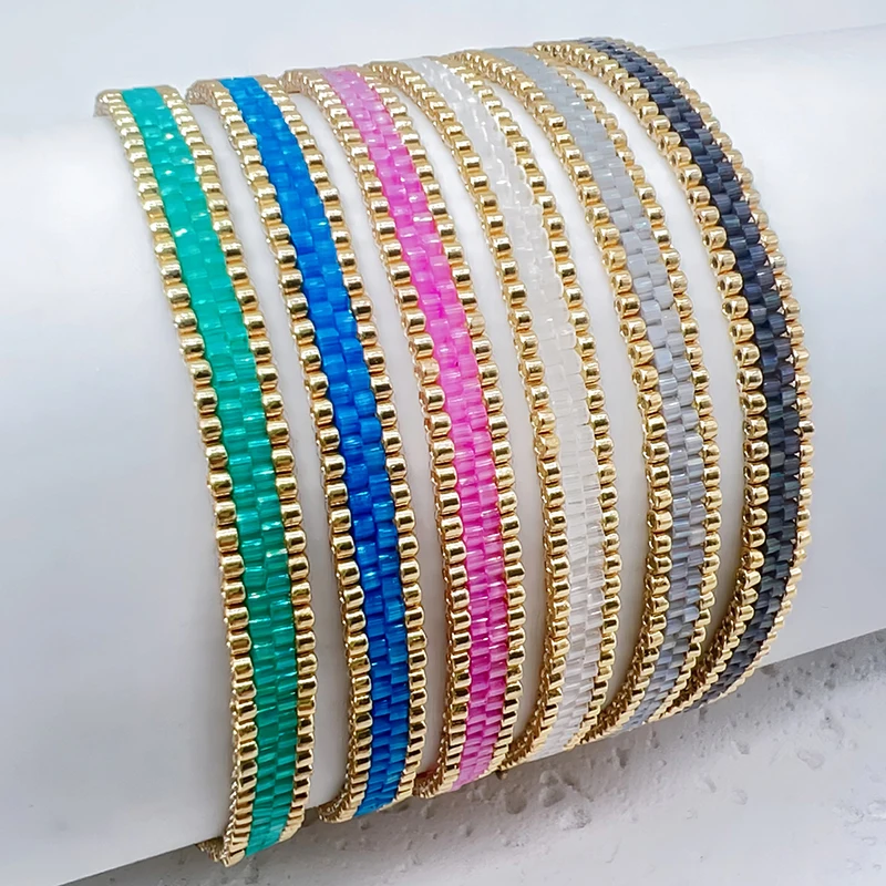 Metal Color: Vermeil, Length: 16cm - BLUESTAR Bohemia Multilayer Weave Bracelets For Women Miyuki Beads Adjustable Stainless Steel Chain Bracelet Charm Jewelry Gift