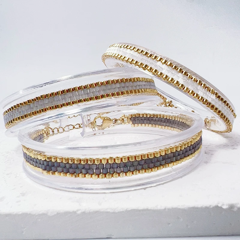 Metal Color: Vermeil, Length: 16cm - BLUESTAR Bohemia Multilayer Weave Bracelets For Women Miyuki Beads Adjustable Stainless Steel Chain Bracelet Charm Jewelry Gift