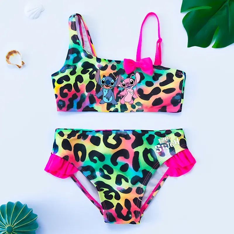 Color: Silver, Size: L - Lilo Stitch Gilrs Bow Bikini Set Trendy Two-Piece Swimsuits for Summer Stylish Beachwear Pool Fashion Bathing Suits 3-12Y