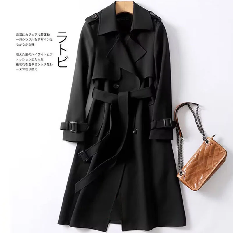 Color: black, Size: M - Autumn Winter Long Sleeve Trench Coat For Women 2024 Fashion Loose Office Lady Long Outerwears Jacket Coats Female Clothing