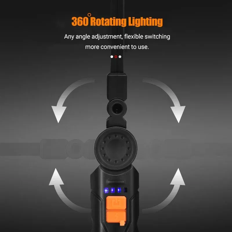 Emitting Color: changeable - Portable COB LED Flashlight USB Rechargeable Work Light Magnetic Lanterna Hanging Lamp with Built-in Battery Camping Torch