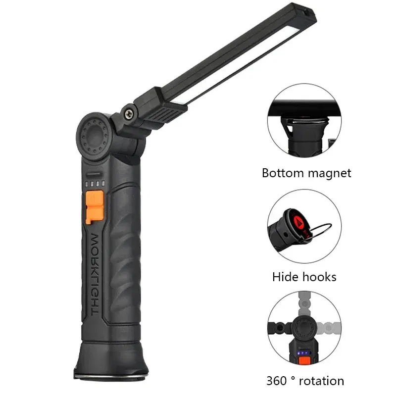 Emitting Color: changeable - Portable COB LED Flashlight USB Rechargeable Work Light Magnetic Lanterna Hanging Lamp with Built-in Battery Camping Torch