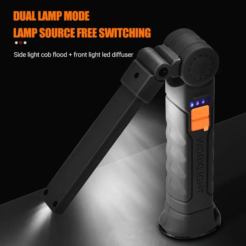 Emitting Color: changeable - Portable COB LED Flashlight USB Rechargeable Work Light Magnetic Lanterna Hanging Lamp with Built-in Battery Camping Torch