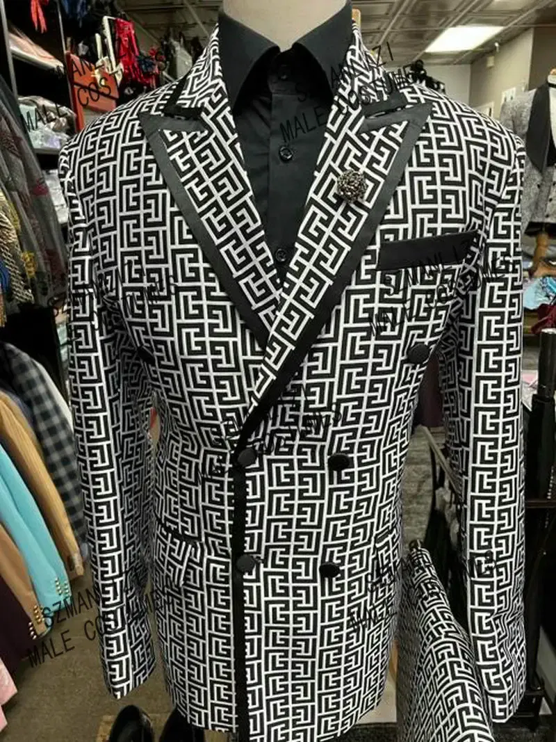 Color: black, Size: XXL - Luxury Fashion Plaid Groom Tuxedos Double Breasted Men Suits For Wedding Male Party Dress Costume Homme ( jacket+Pants)