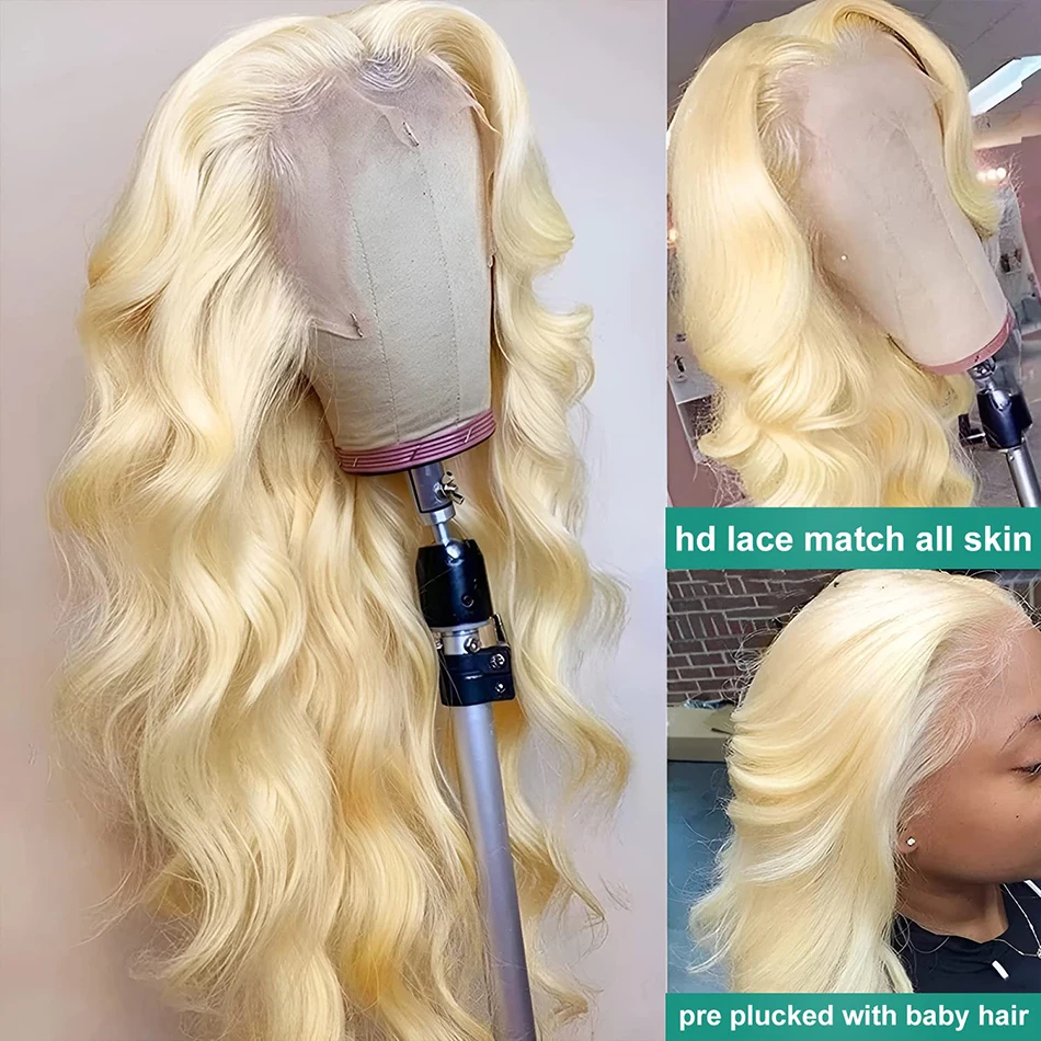 Color: WHITE, Stretched Length: 18inches, Density: 180%, Ships From: CHINA - 613 Blonde Lace Front Wig Human Hair Body Wave 13X6 Hd Lace Frontal Wig 13X4 Lace Front Human Hair Wig Hd Lace Wig For Women