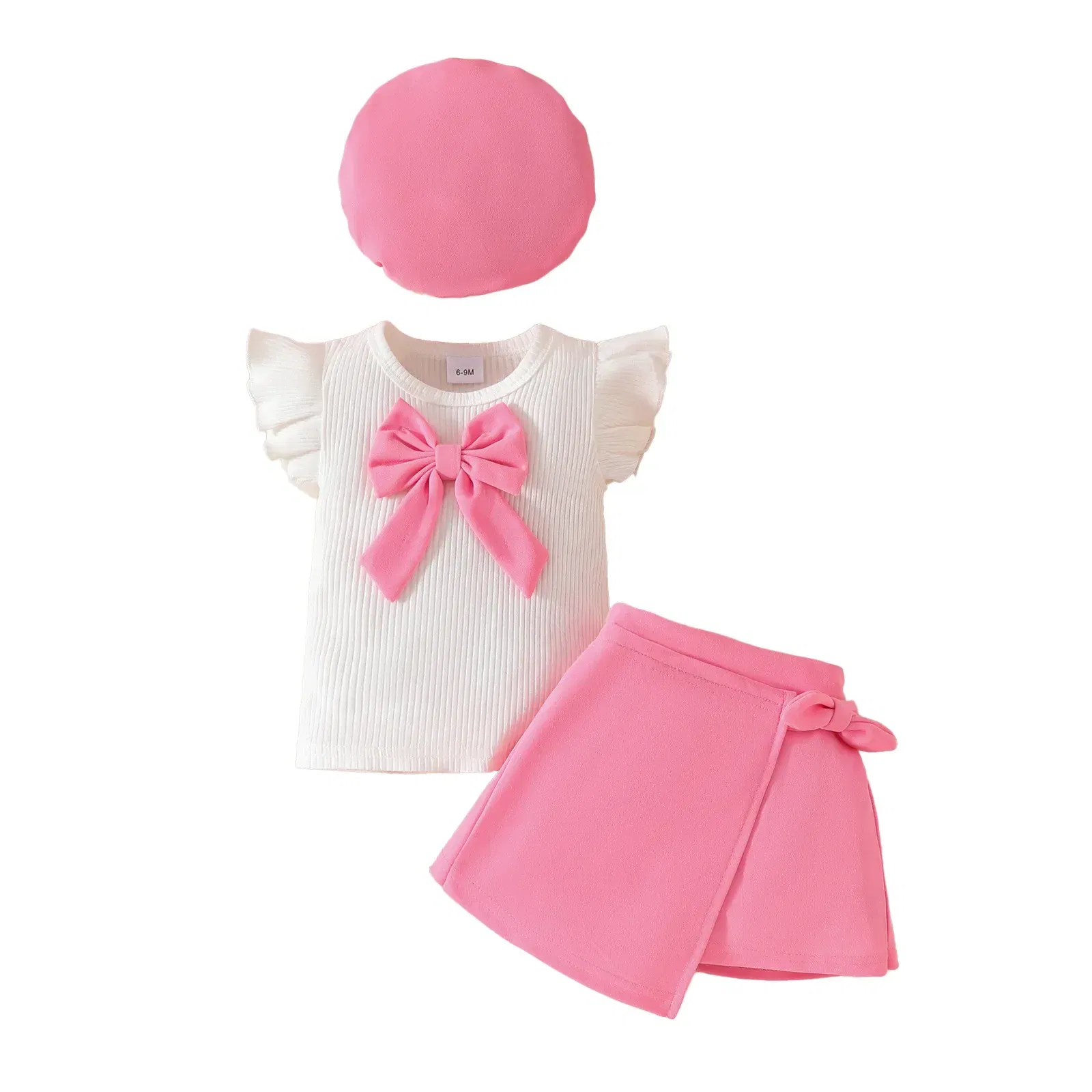 Color: Yellow, Kid Size: 5t - Baby Girls Clothes New Year Set 0-3Y Long Sleeve Big Bow Top Irregular Skirt and Beret 3Pcs Toddler Christmas Clothes