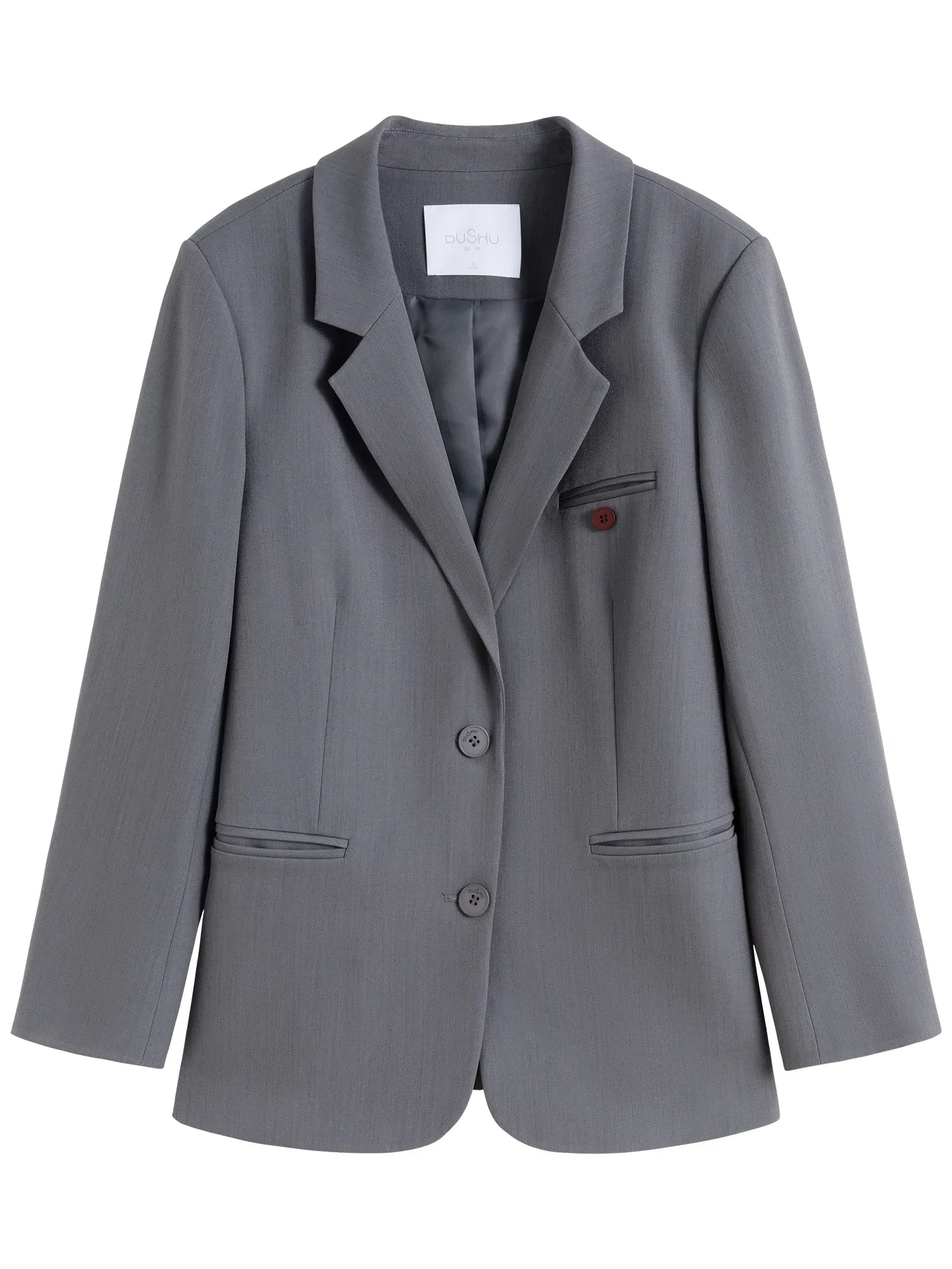Color: GRAY, Size: XXXL - DUSHU Plus Gray Blazer Jacket For Women 2025 Spring New Design Elegant Style Commuter Coat Chic Outwear Office Lady 25DS81036