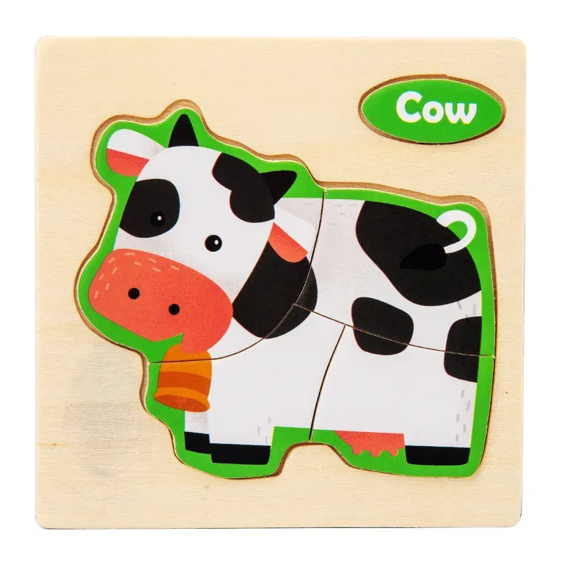 Color: Yellow, Ships From: CHINA - Wooden Puzzle Jigsaw Toys For Children Wood 3d Cartoon Animal Puzzles Intelligence Kids Early Educational Toys for Children
