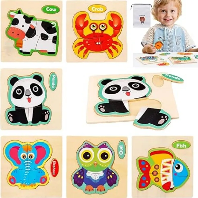 Color: Yellow, Ships From: CHINA - Wooden Puzzle Jigsaw Toys For Children Wood 3d Cartoon Animal Puzzles Intelligence Kids Early Educational Toys for Children