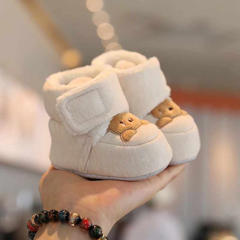 Color: wine red, Baby Age: 7-12 Months - Winter New Cute Cartoon Baby Booties Boy Girl Boots Cotton Soft-Sole Non-Slip Warm Toddler First Walkers Infant Crib Shoes