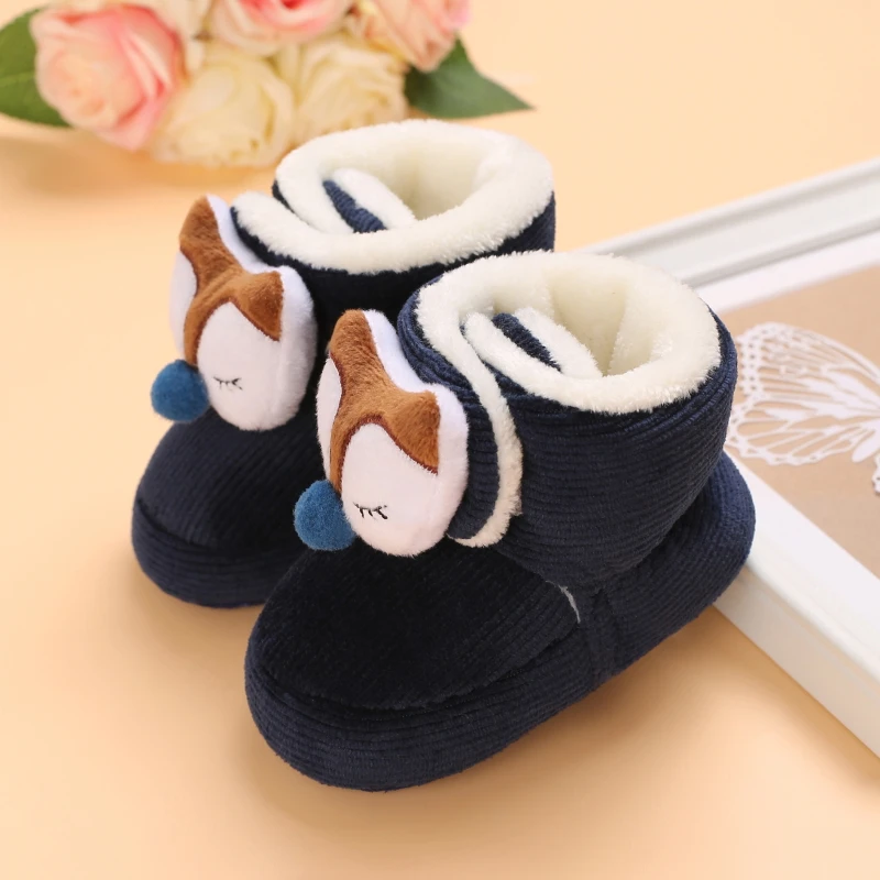 Color: wine red, Baby Age: 7-12 Months - Winter New Cute Cartoon Baby Booties Boy Girl Boots Cotton Soft-Sole Non-Slip Warm Toddler First Walkers Infant Crib Shoes
