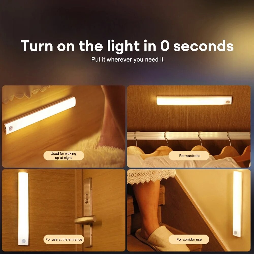LED Motion Sensor Bar Light Type-C Rechargeable, Dimmable Night Light with Motion Detection
