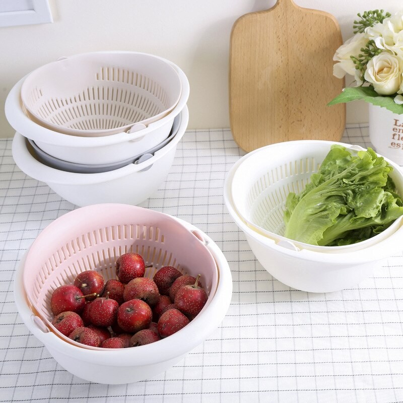 Double-Layer Rotating Fruit and Vegetable Draining Basket