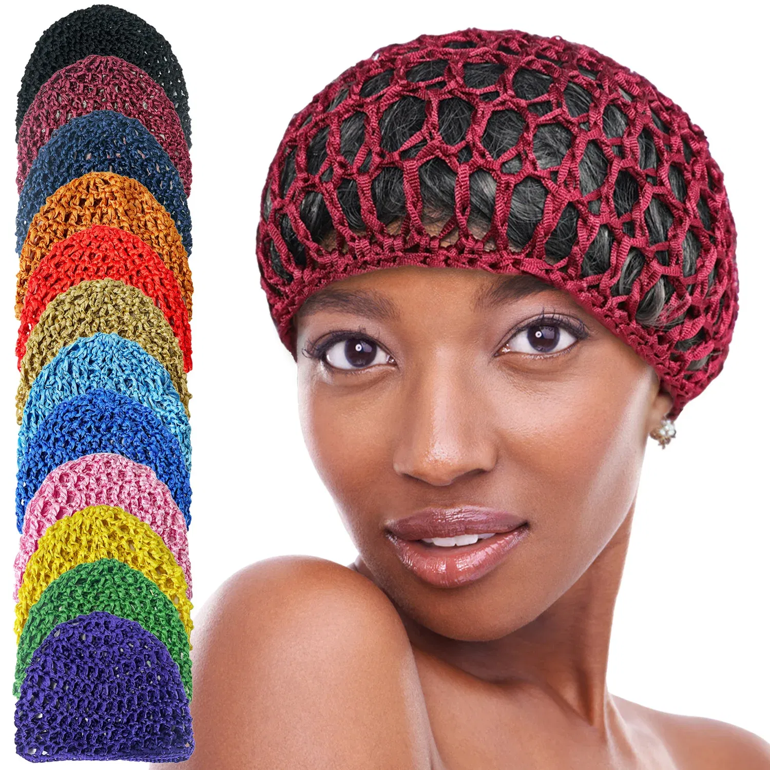 Color: Diamond J Color - Womens Mesh Hair Net Crochet Cap Stylish Bar Hair Net Hand-crocheted Silk Mesh Hair Accessories Hats Turban Night Cover Beanie