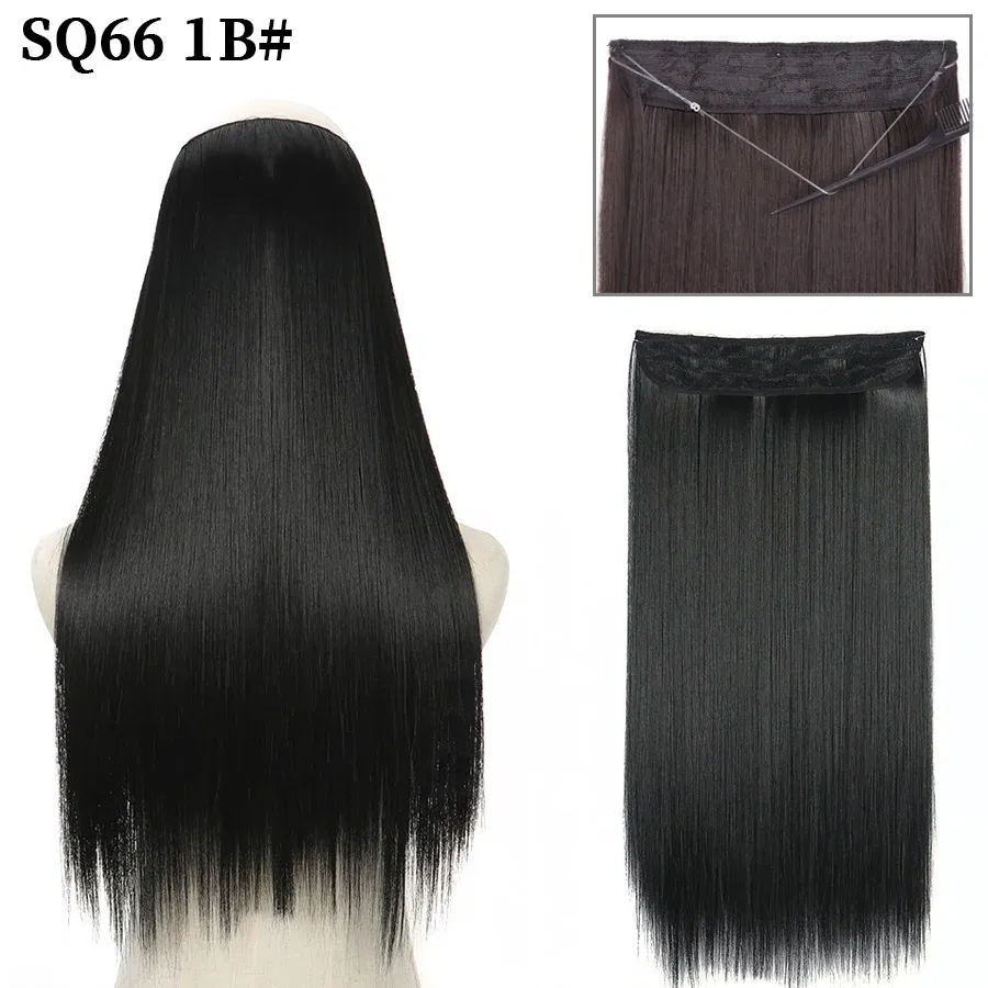 Color: T1B/Burgundy, Stretched Length: 22inches, Ships From: CHINA - Synthetic Natural Wavy No Clip Fish Line Invisible Hair Extensions Mixed Color Blonde Black Artificial False Hair Piece ForWomen