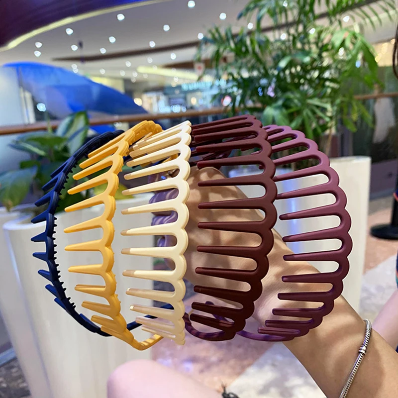 Color: Yellow - Resin Hair Comb Hairbands Hair Accessories Matte Hair Hoop with Teeth Non-slip Head Hoop Frosted Makeup Dressing Thin Headband