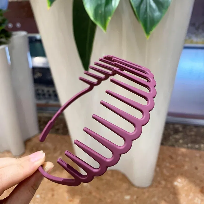 Color: Yellow - Resin Hair Comb Hairbands Hair Accessories Matte Hair Hoop with Teeth Non-slip Head Hoop Frosted Makeup Dressing Thin Headband