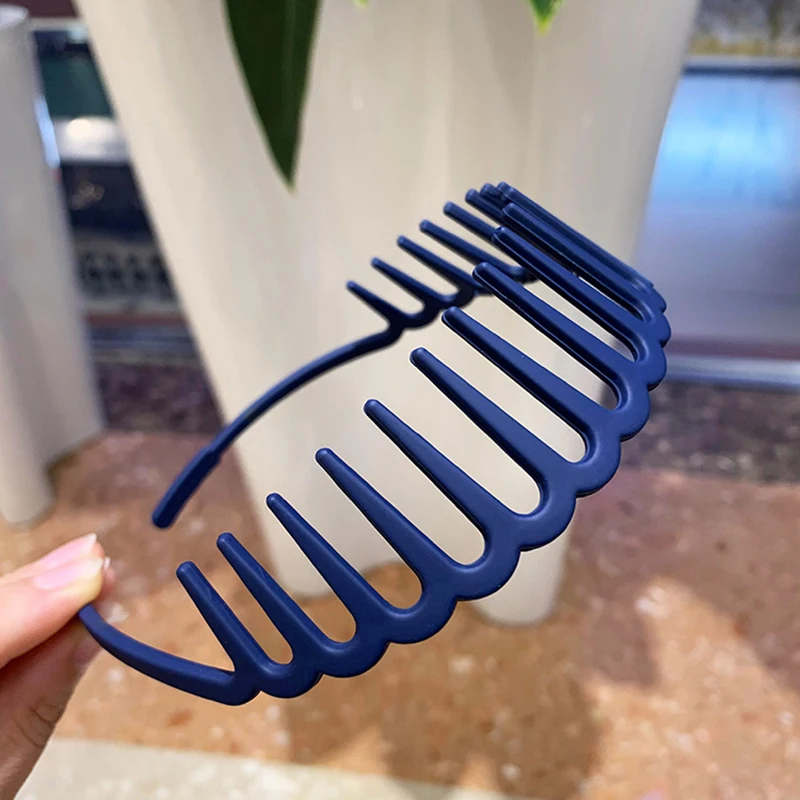 Color: Yellow - Resin Hair Comb Hairbands Hair Accessories Matte Hair Hoop with Teeth Non-slip Head Hoop Frosted Makeup Dressing Thin Headband
