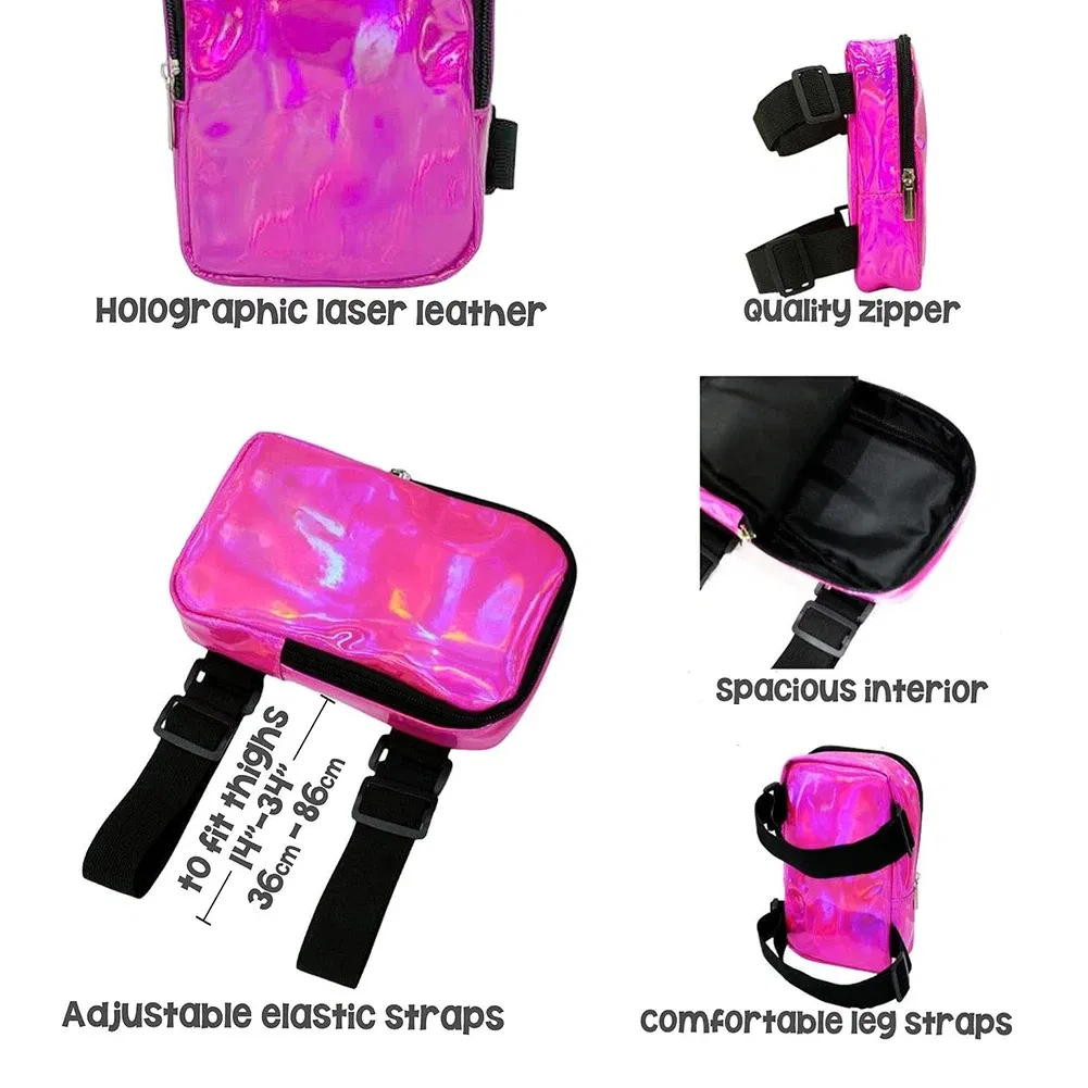 Color: black - Women's Holographic Thigh Bag Adjustables Straps Waist Pouch For Outdoor Waterproof Running Waist Bag Sports Mobile Phone Holder