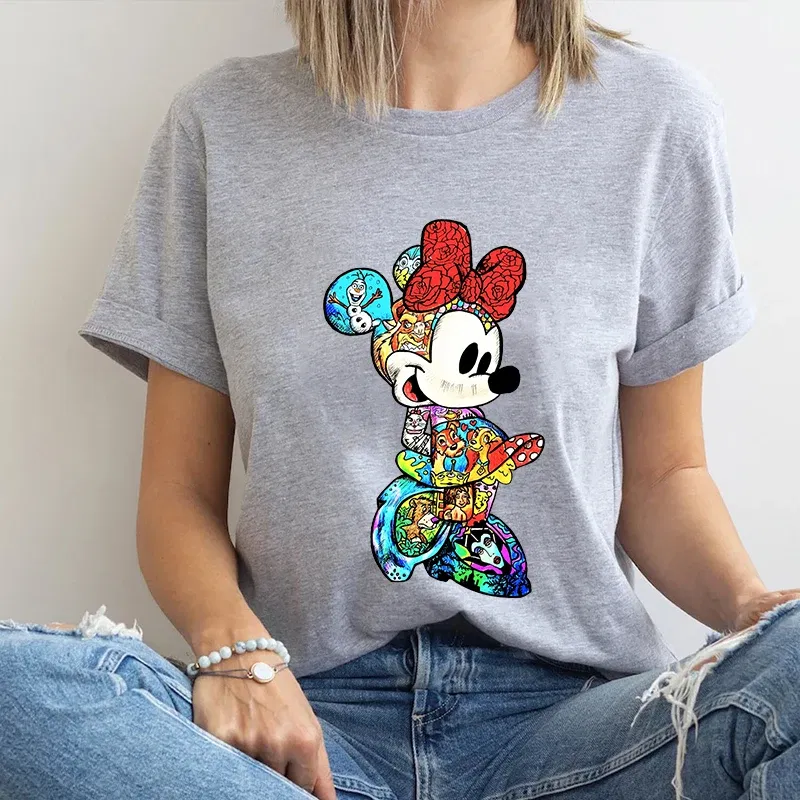 Color: GRAY, Size: XS?€old?‰ - Disney Couples Mickey Mouse Minnie Print T-shirt Couples Men's and Women's Cotton Short Sleeve Casual Tops