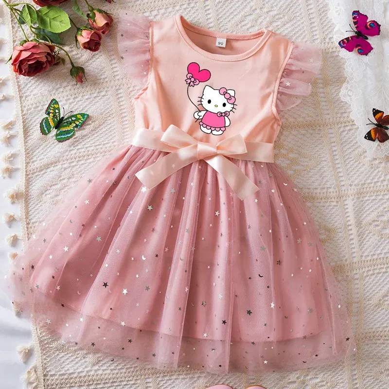 Color: black, Kid Size: 9 - Hello Kitty Girls Sequin Tutu Dress with Bow Flutter Sleeves Summer Princess Party Outfit for Toddler Kids 2-6 Years
