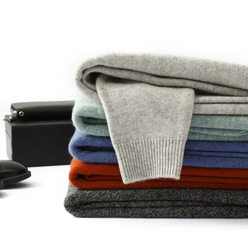 Color: Blue, Size: S, Ships From: CHINA - Men's 100% Pure Wool Cashmere Sweater O-Neck Pullover Knit Sweater Autumn and Winter New Long Sleeve High-End Jumpers Thick Tops