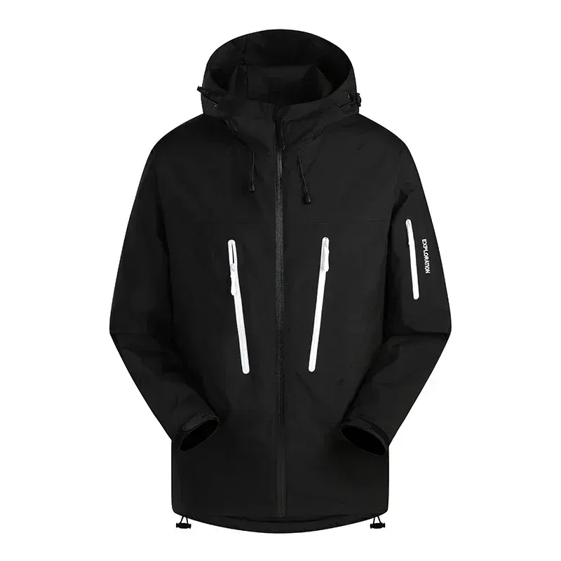 Color: GRAY, Size: XXL - Spring Autumn Men's Windbreaker Fashion Outdoor Mountaineering Travel Windproof Waterproof Hooded Jacket Slim Fit Versatile Coat