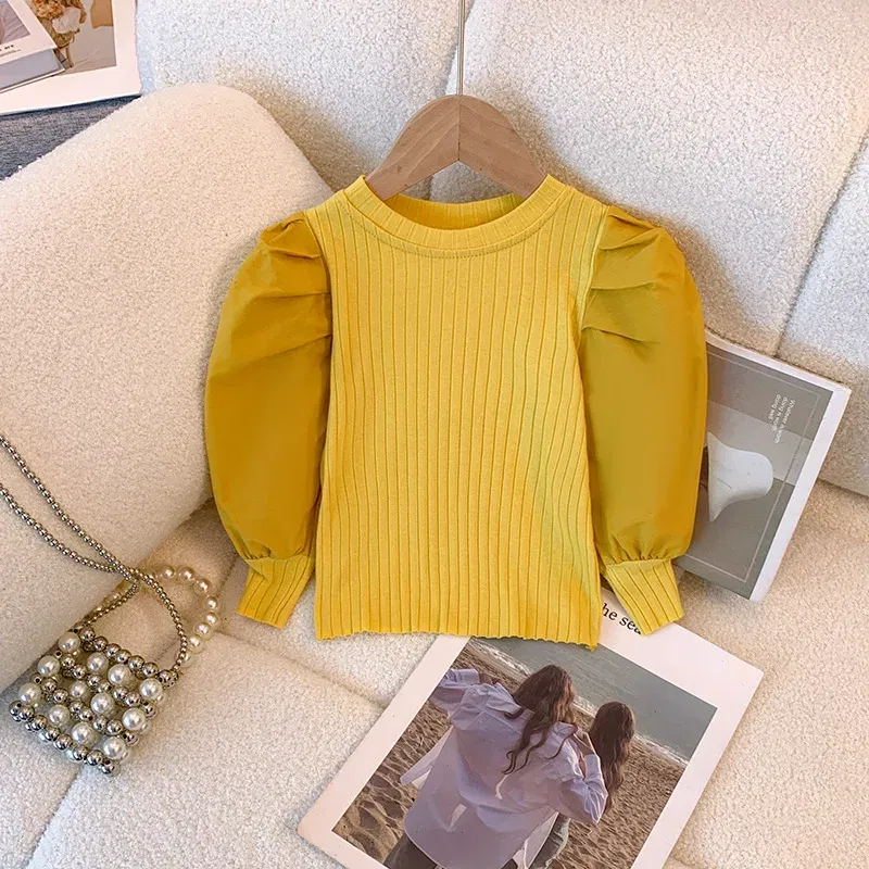 Color: Yellow, Kid Size: 3T - Girls White Long Sleeve T-shirt Shirt Princess Shirt for Tddler Girl Sweet Pullover Casual Shirt Children Tops Pullover