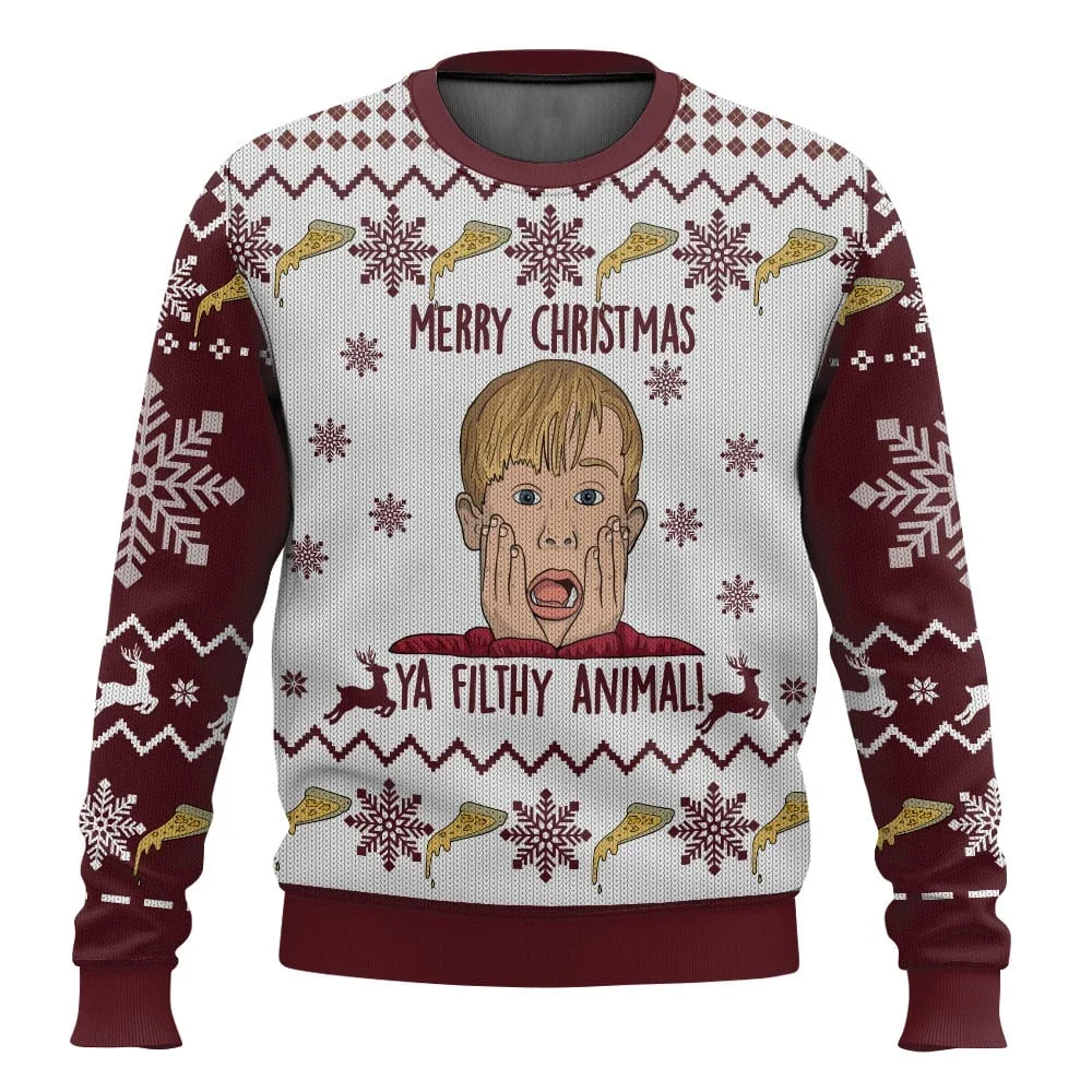 Color: Turquoise, Size: M, Ships From: CHINA - Merry Christmas alone at home Ugly Christmas sweater cartoon animation Men's pullover 2026 fashionable couple shirts Sweatshirt