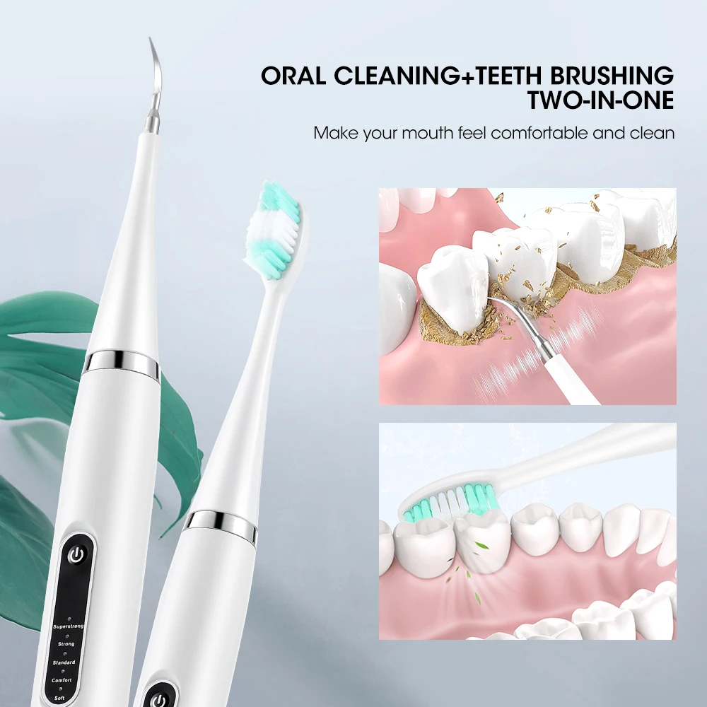 Color: grey - Electric Teeth Cleaner Dental Scaler Waterproof Oral Care Plaque Spatula Removes Tartar Dental Scraper Dental Instrument