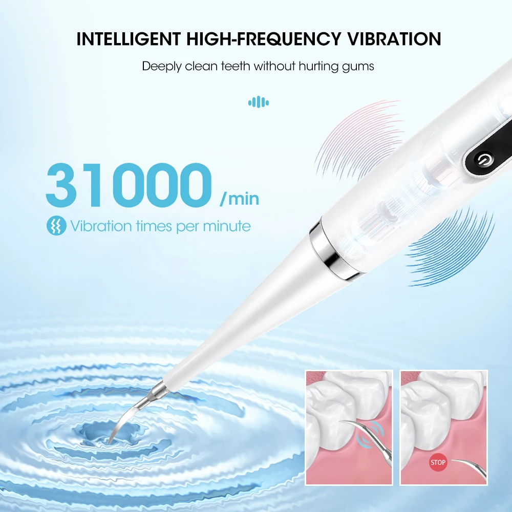 Color: grey - Electric Teeth Cleaner Dental Scaler Waterproof Oral Care Plaque Spatula Removes Tartar Dental Scraper Dental Instrument