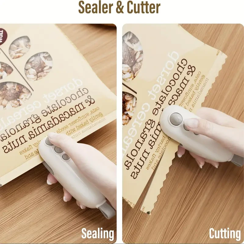 Mini Bag Sealer with Cutter - Rechargeable Handheld Heat Sealer
