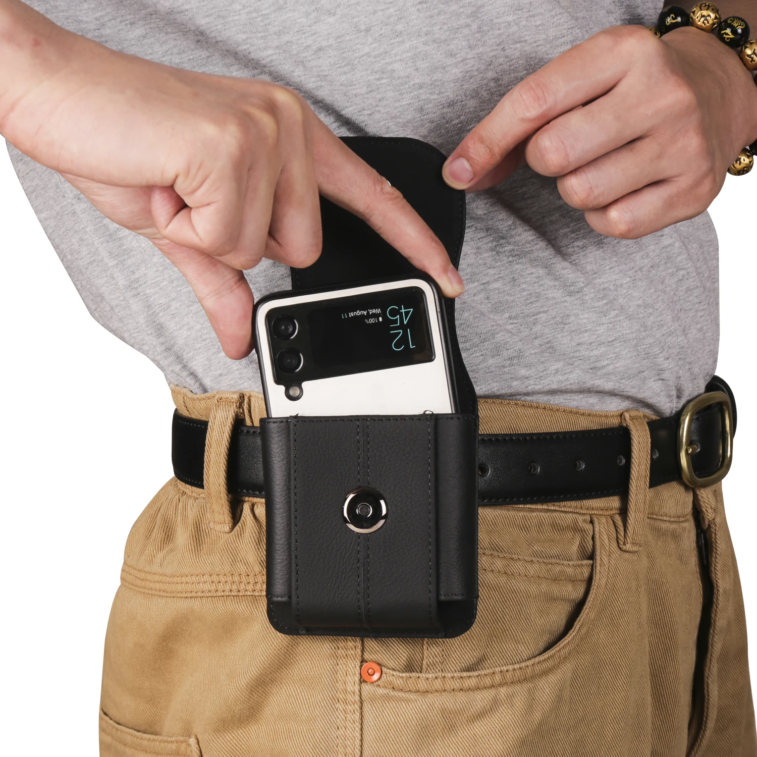 Color: Beige, Ships From: CHINA, Material: Cotton Fabric - Cow Leather Belt Clip Case Holster Pouch For Samsung Galaxy Z Flip 6 5 4 3,Moto Razr 50 40 Ultra,Huawei P50 Pocket S Waist Bag