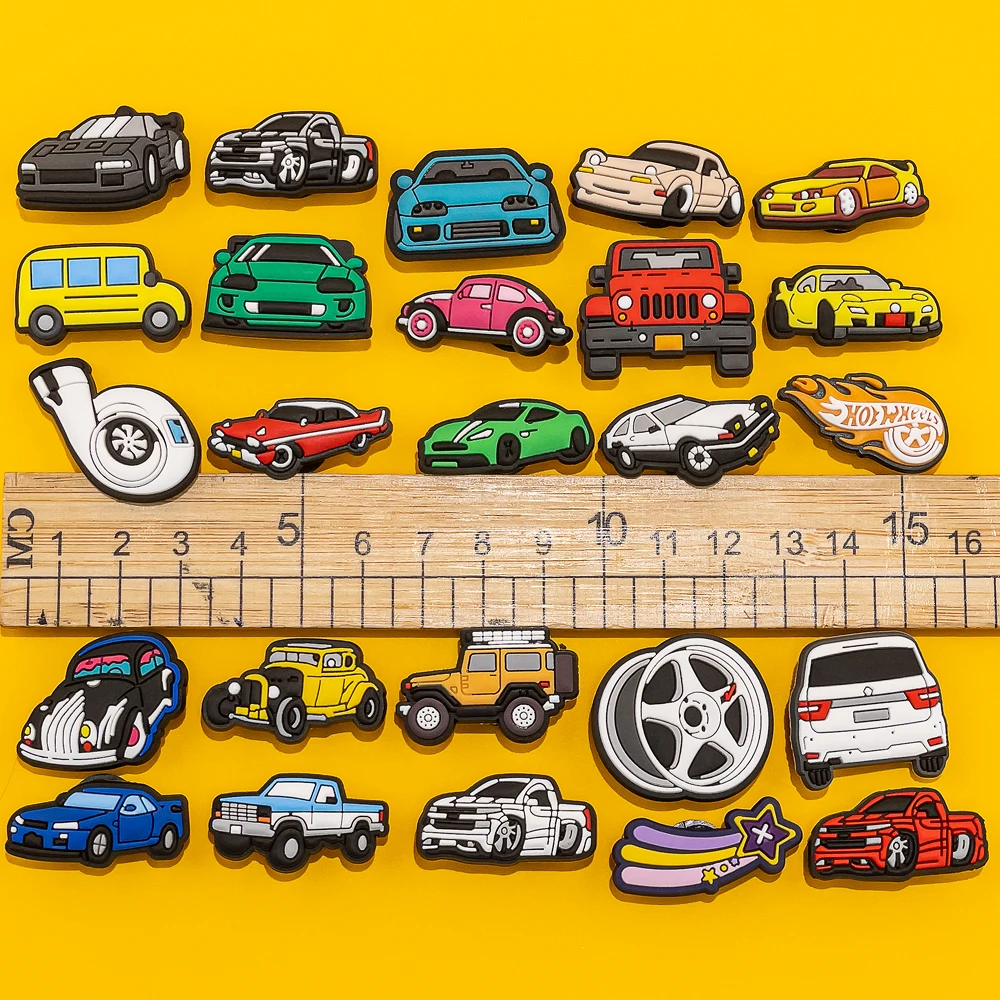 Color: transparent - 1pcs Clog Charms Cars Cool Roadster SUV PVC Clips Accessories Mini Classic Car Shoe Charms Turbine Clog Pin Kids Gift