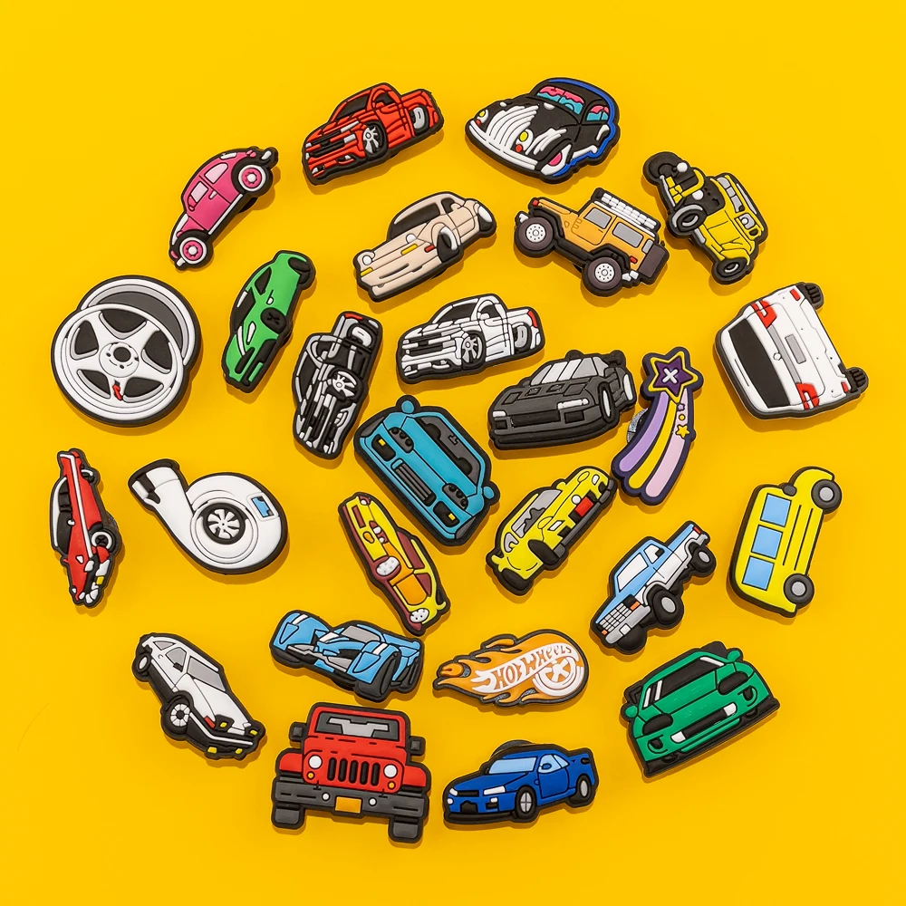 Color: transparent - 1pcs Clog Charms Cars Cool Roadster SUV PVC Clips Accessories Mini Classic Car Shoe Charms Turbine Clog Pin Kids Gift